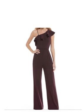 ANTONIO MELANI One-Shoulder Ruffle Jumpsuit in Plum